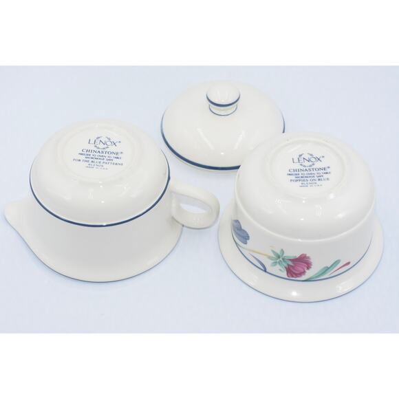 Y2K Poppies On Blue by LENOX Chinastone Creamer & Sugar Bowl w/Lid - Picture 8 of 11